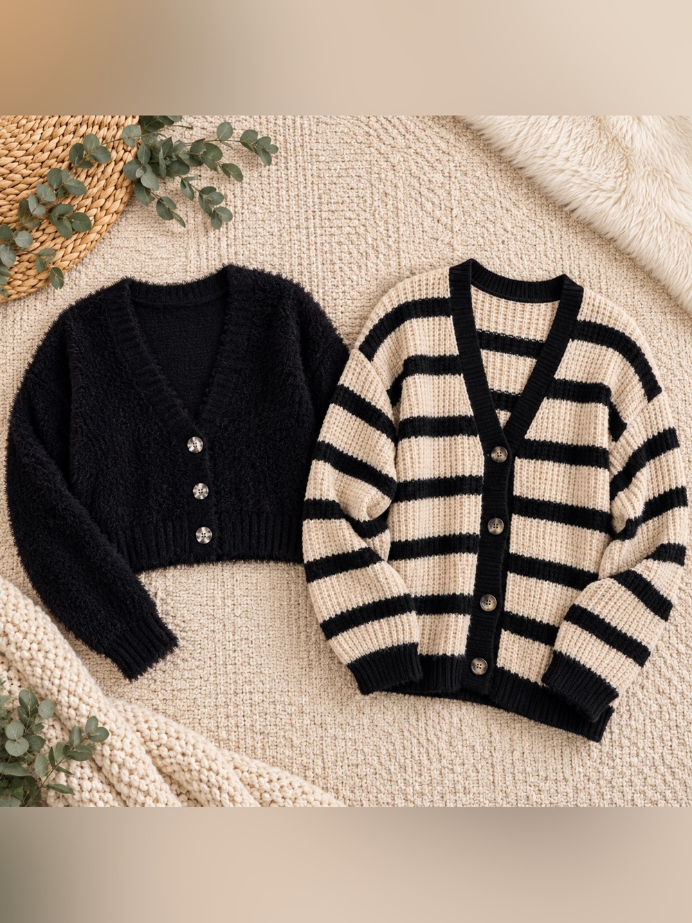 2-Piece Black & Cream Cardigan Bundle | H&M + MANGO Cozy Knits